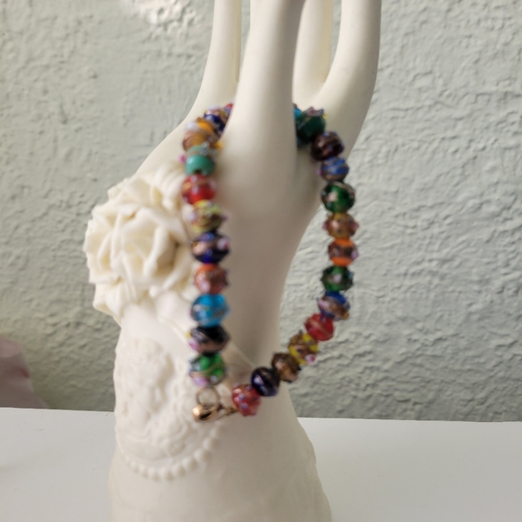 Vtg Wedding cake art glass Beaded Bracelet Statement Multicolor Venetian 7 1/4" - Picture 4 of 13